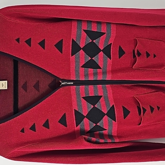 Woolrich Elegant Ruby Red Aztec Design Zip Front Sweater - Picture 10 of 16